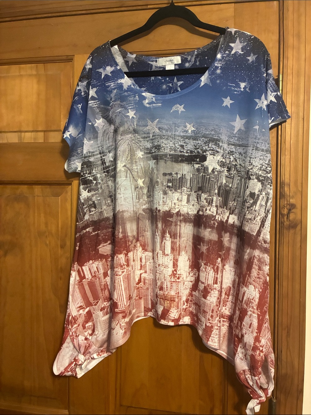 CJ Banks Blue, White & Red Star Cityscape Short Sleeve Tunic